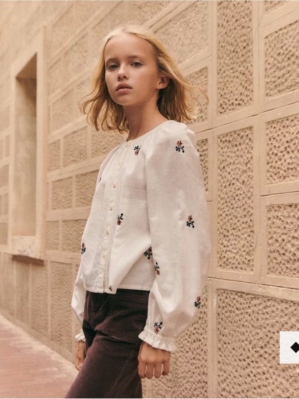 Mango Kids Floral Embroidered Cotton Blouse Size 8